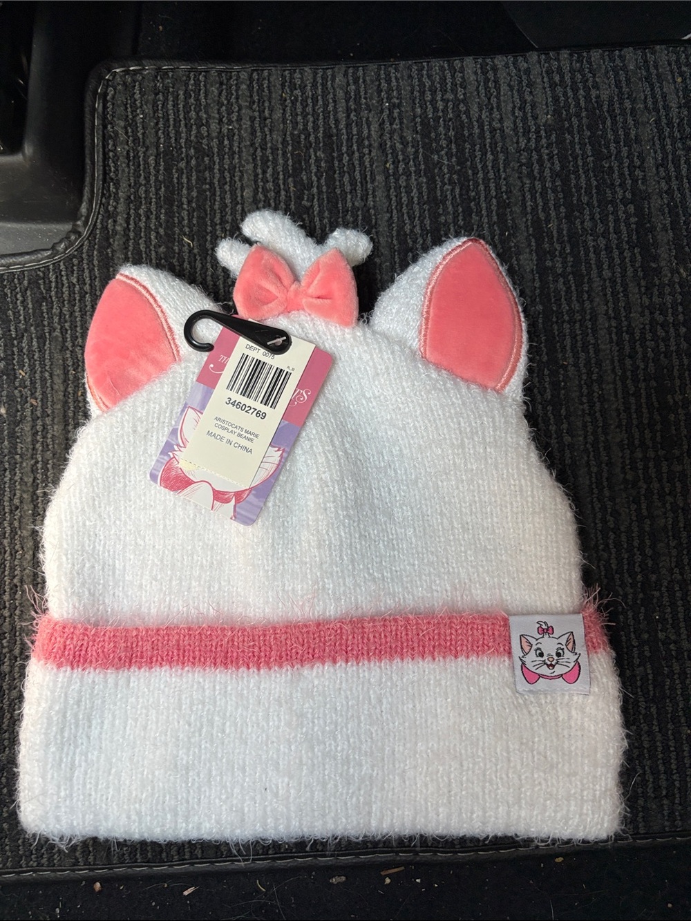 Disney Marie Aristocats White & Pink Cat Ear Cosplay Beanie Hat with Bow
